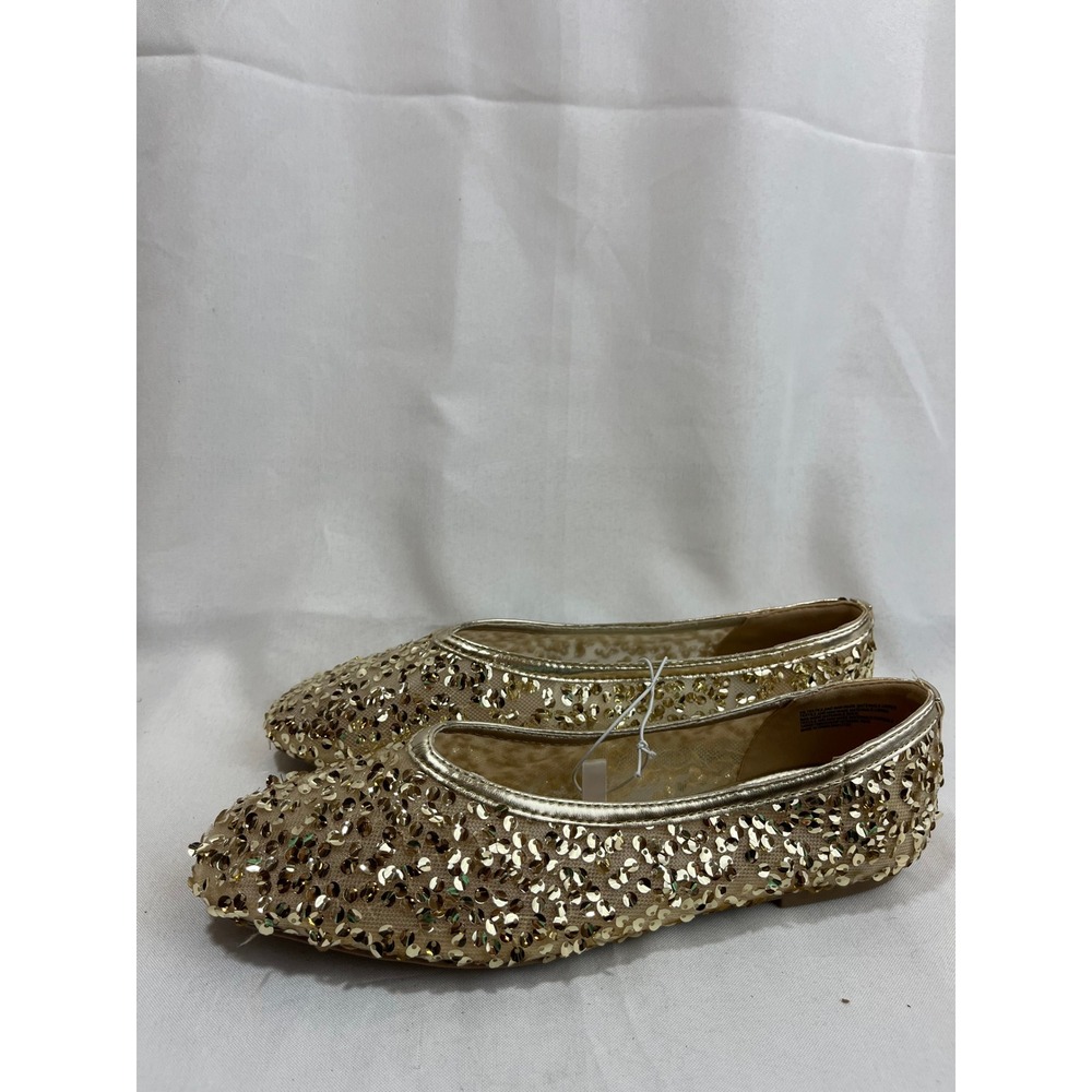 A New Day Womens Gold Sequin Ballet Flats Mesh Slip On Dress Shoes Size 9.5